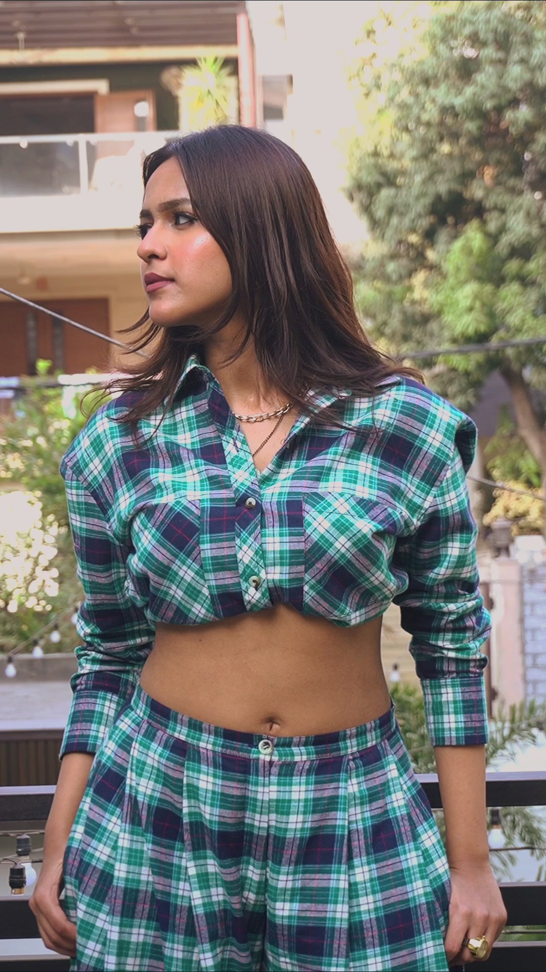 Anjali KKHH- Brushed Cotton Y/D Check Pleated Pants