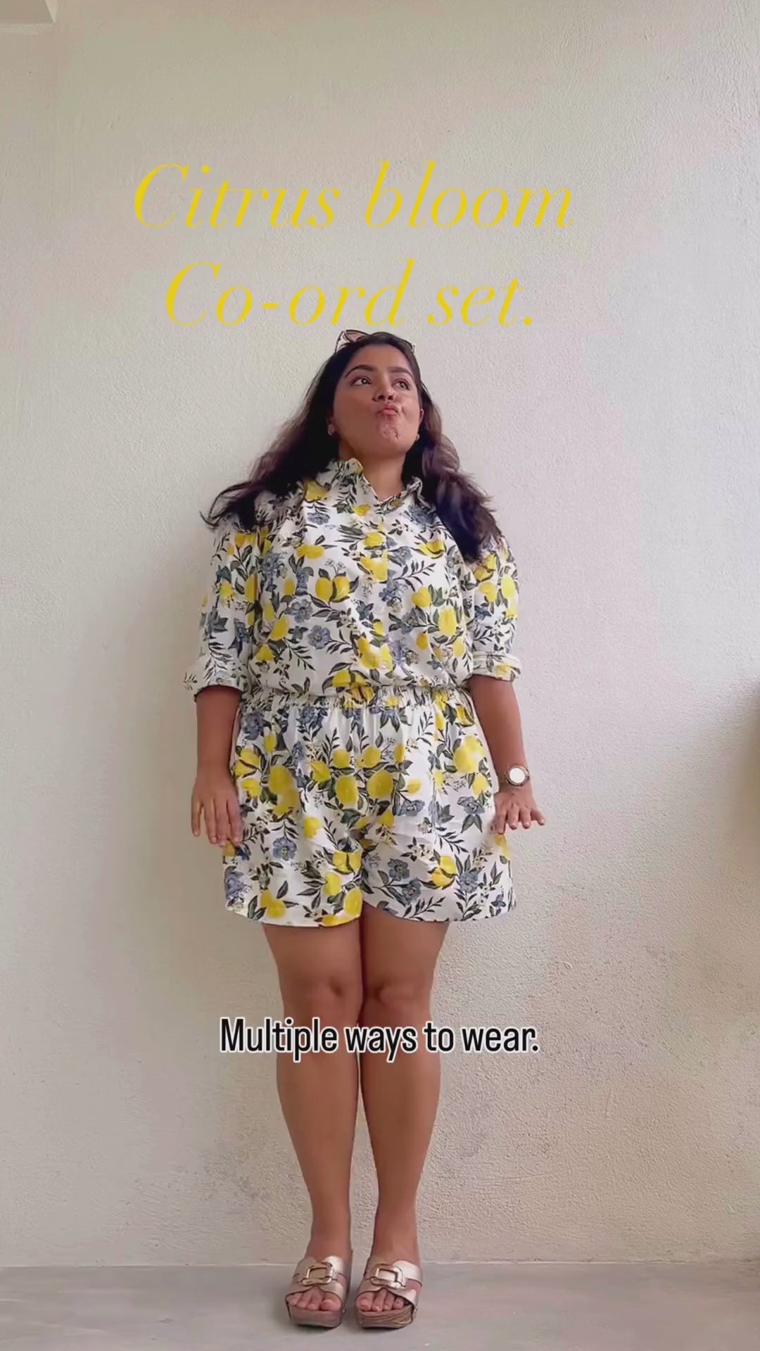 Citrus Bloom Oversized Shirt & Shorts Co-ord Set – Printed Cotton Flax Resort Wear - Khamna Studio. floral printed oversized shirt and shorts co-ord set for women
• Citrus Bloom resort wear cotton flax co-ord outfit
• summer vacation outfit floral shirt and shorts set
• lightweight cotton co-ord for beach brunch