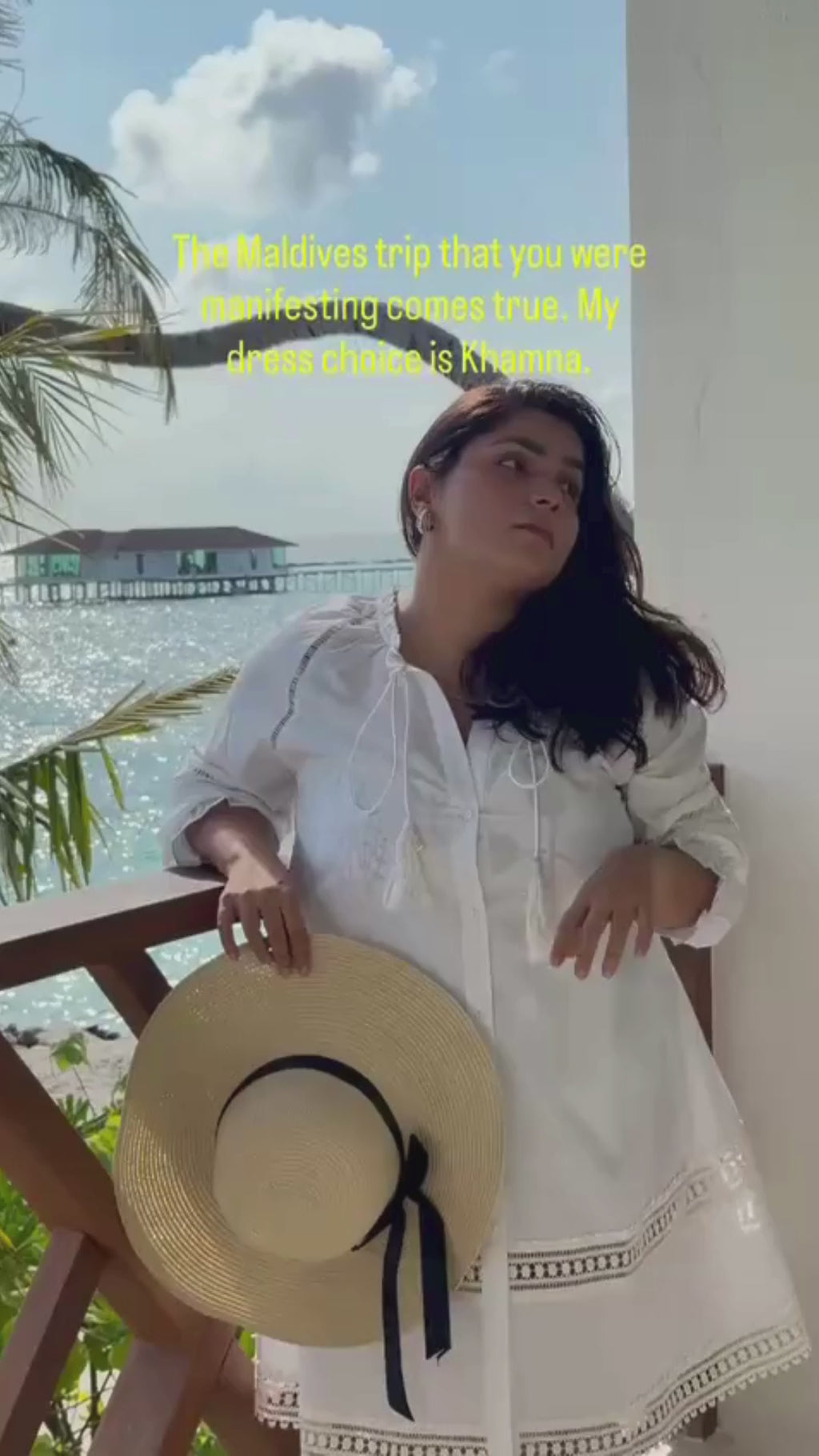 Founder in Rivera cotton poplin dress with lace inserts on Maldives trip
