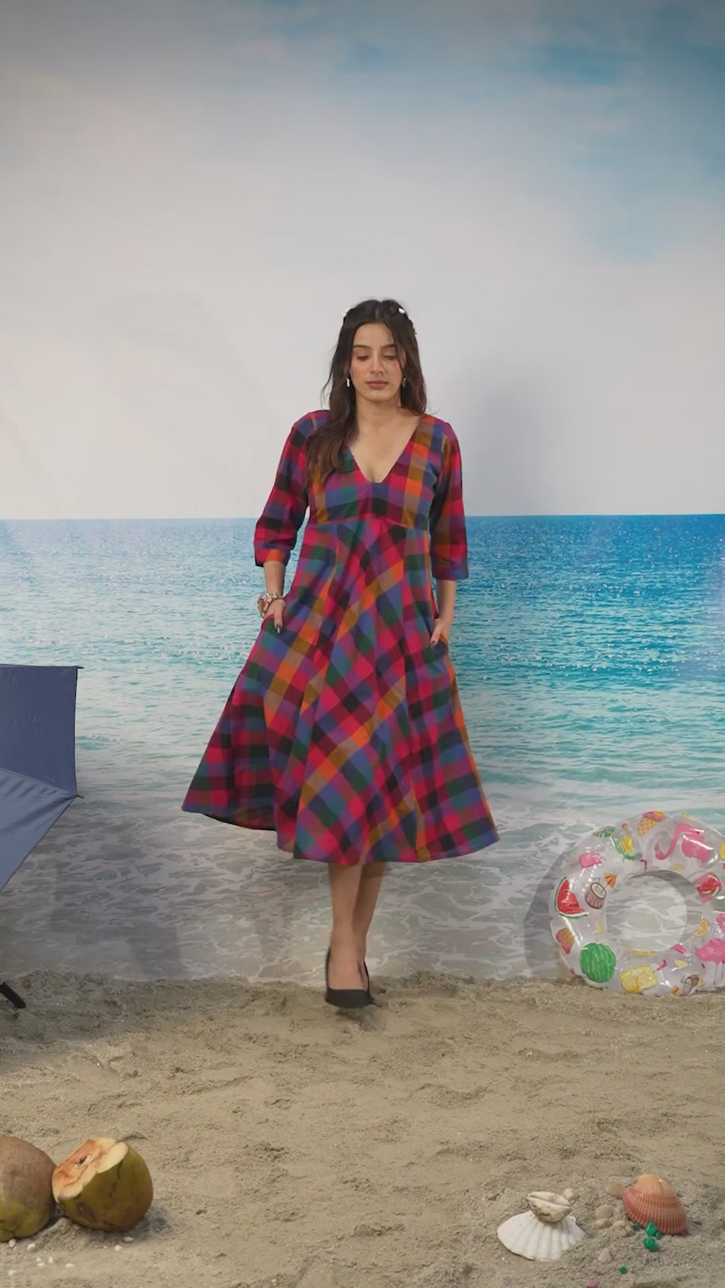 rekha Madras check dress in motion