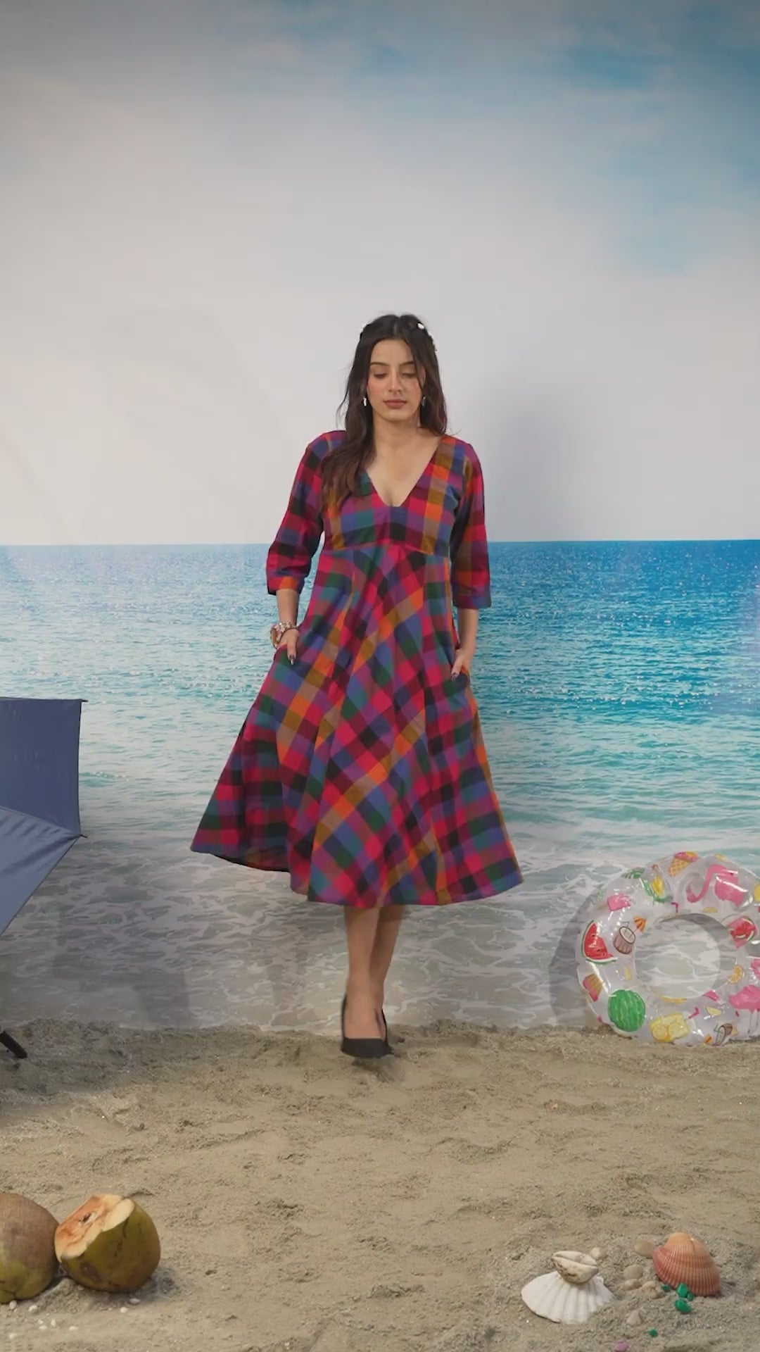 rekha Madras check dress in motion
