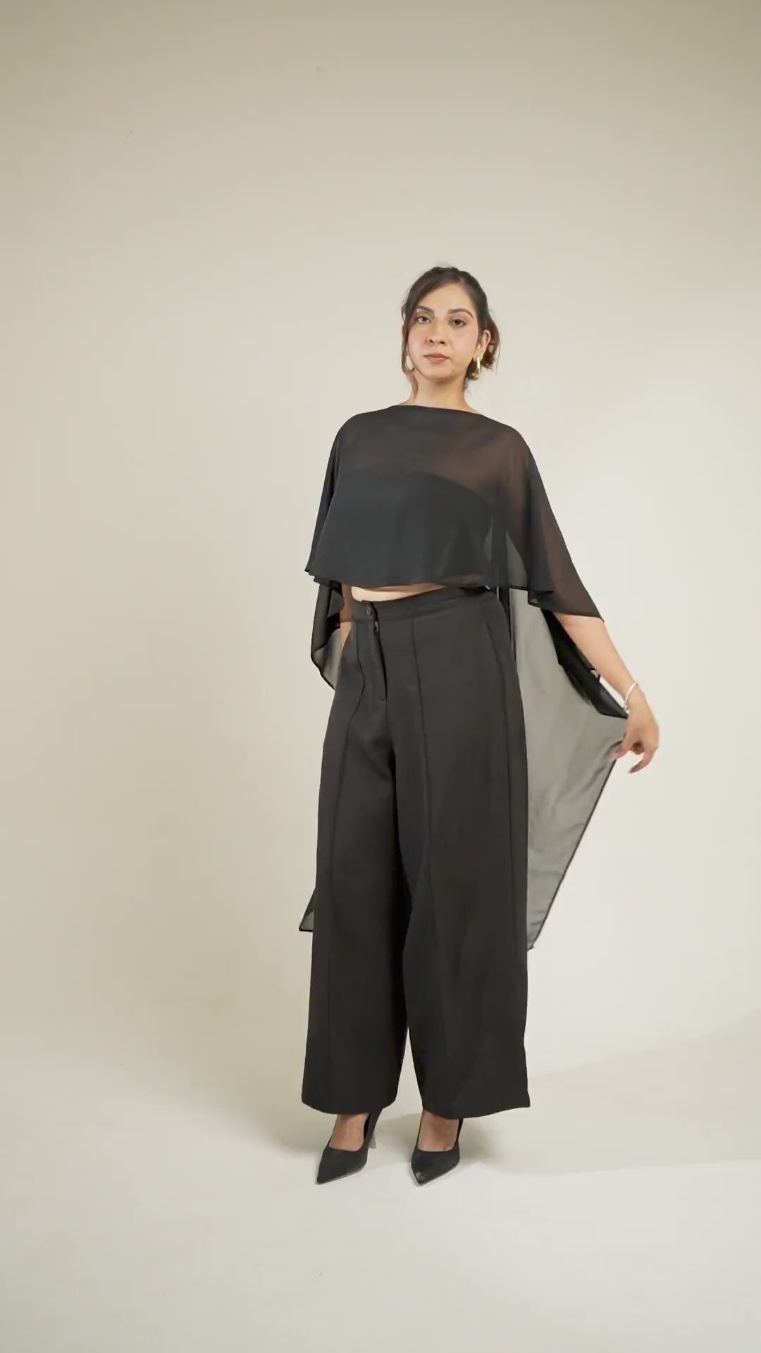 Vrinda tube top, Cape and Pants in motion