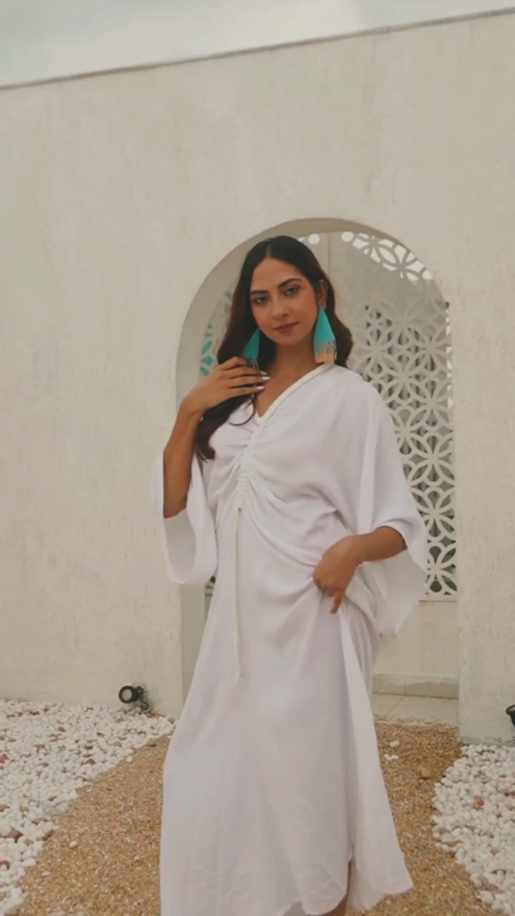 Serenity Kaftan White Vacation Cover-Up for Effortless Style