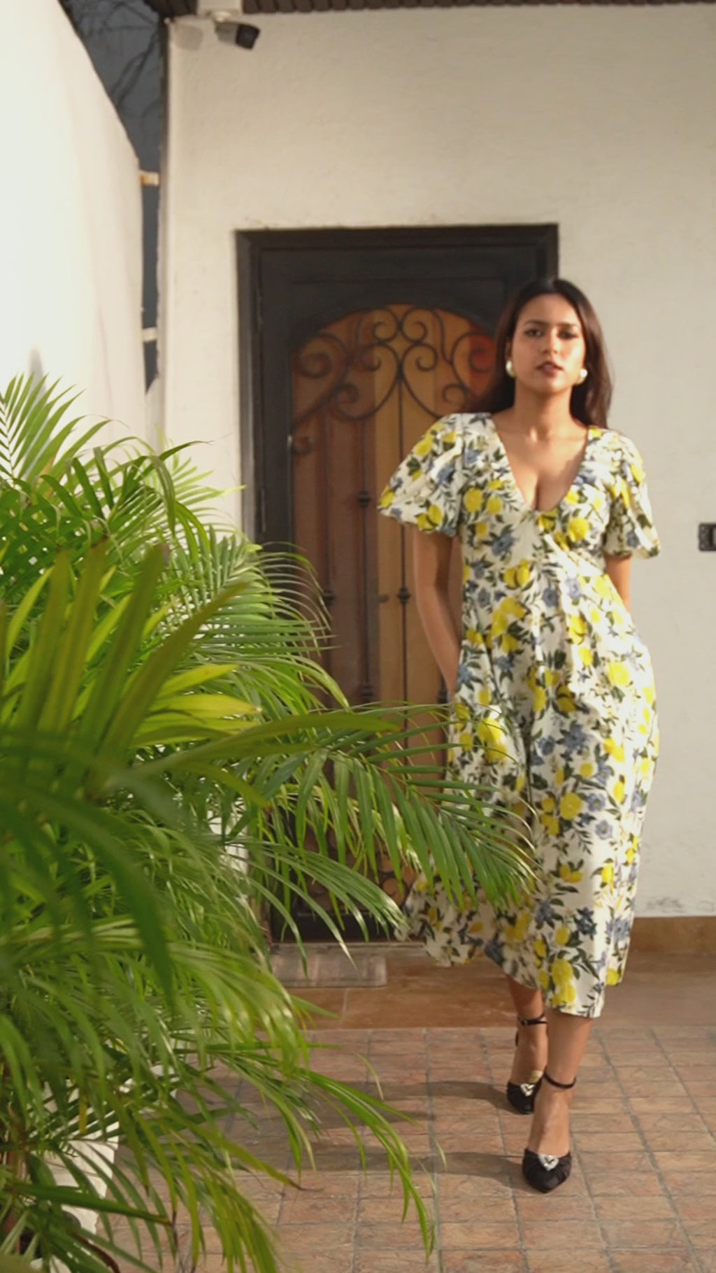 Citrus Bloom Puff Sleeve Dress – Printed Cotton Flax