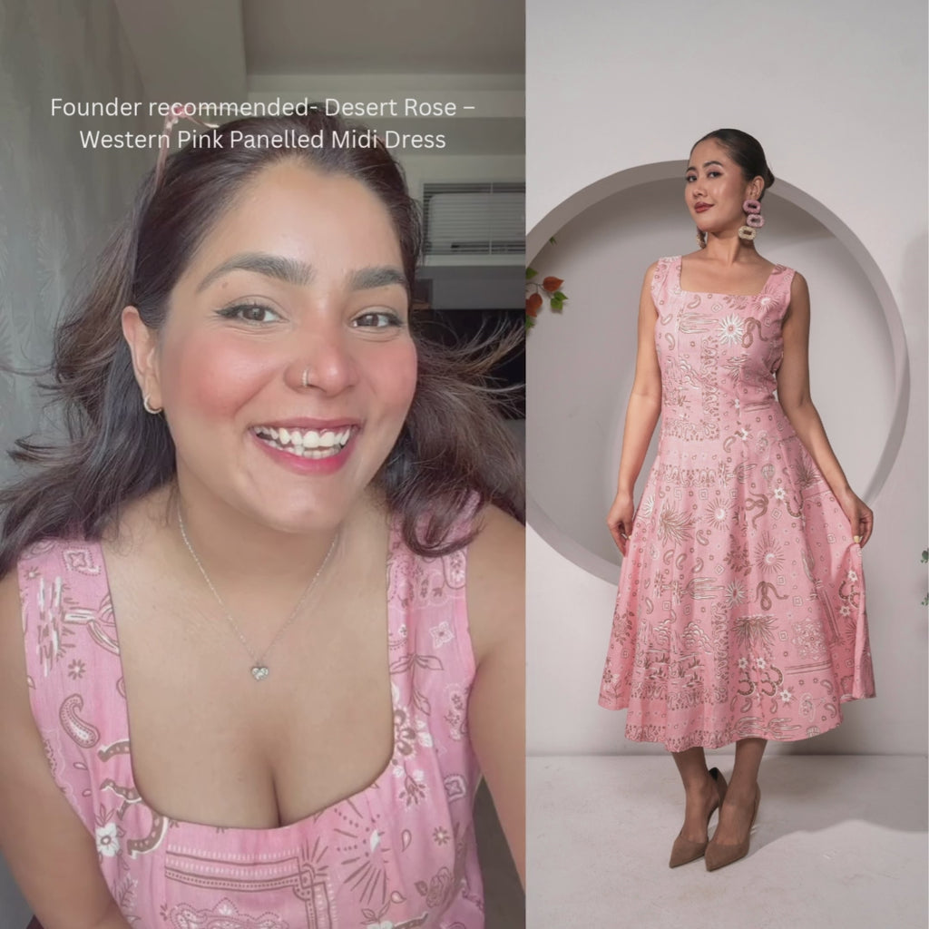 Desert Rose – Western Pink Panelled Midi Dress